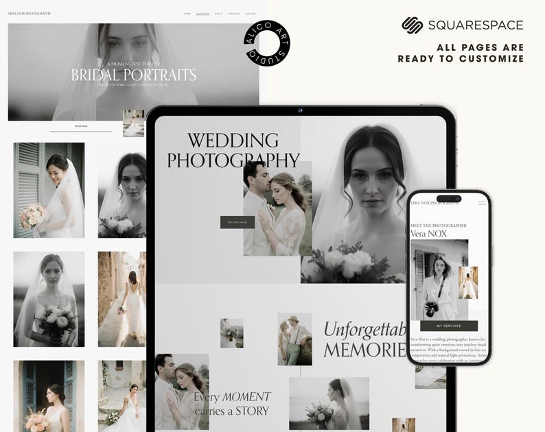 Squarespace Wedding Photographer Website Template, Modern Portfolio Theme, Elegant Creative Studio Website Design