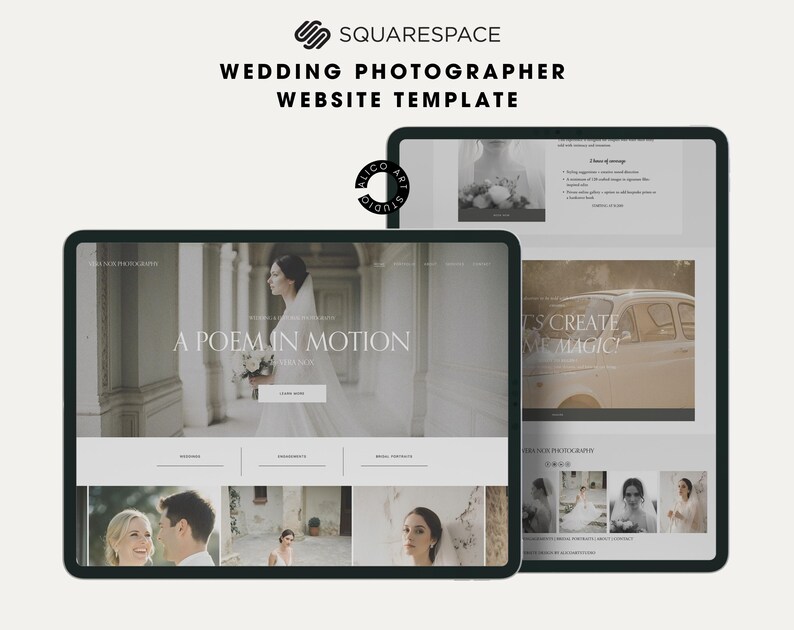 Squarespace Wedding Photographer Website Template, Modern Portfolio Theme, Elegant Creative Studio Website Design