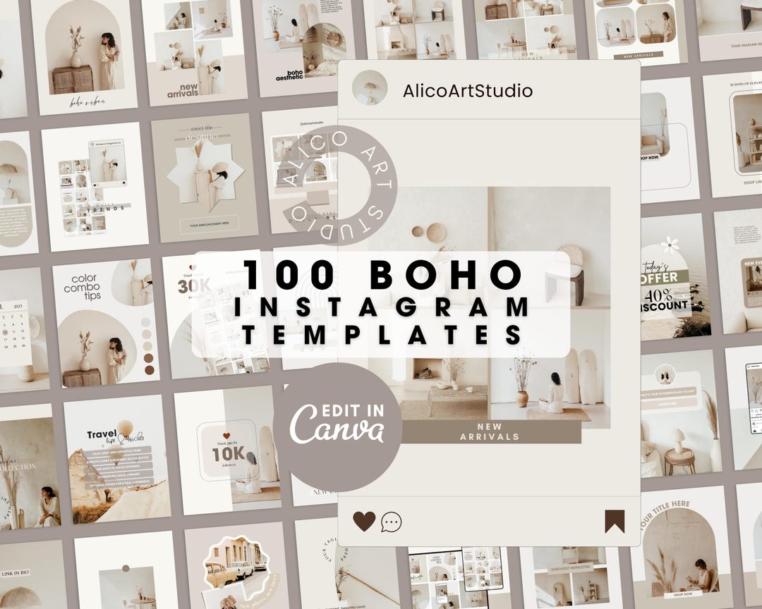 100 Boho Instagram Templates: Canva Social Media Kit - Etsy