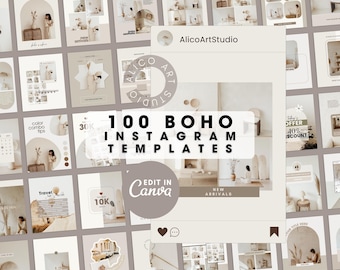 100 Boho Instagram Templates: Canva Social Media Kit