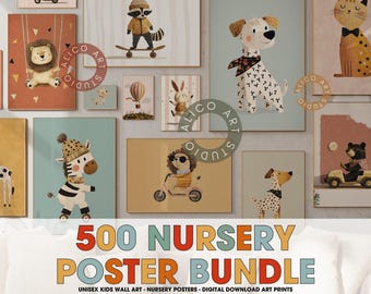 500 láminas de animales para guardería: Decoración infantil (descarga digital)