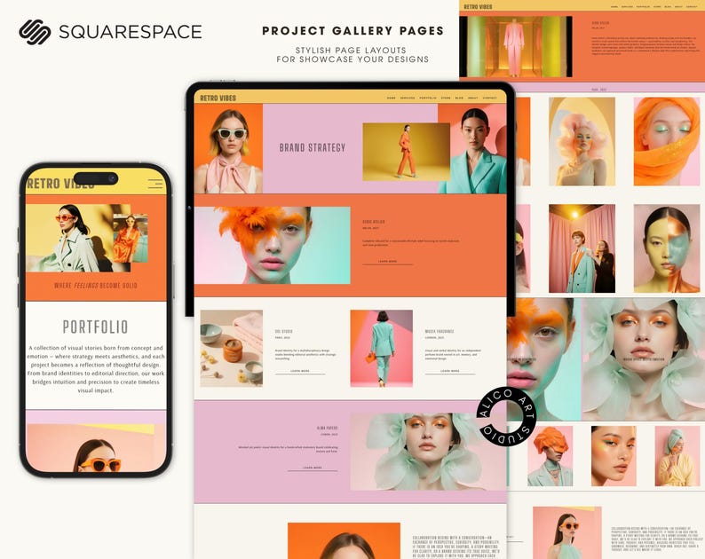 Squarespace Portfolio & Online Store Website Template for Creative Designers, Photographers, Artists | Retro Colorful Customizable Website