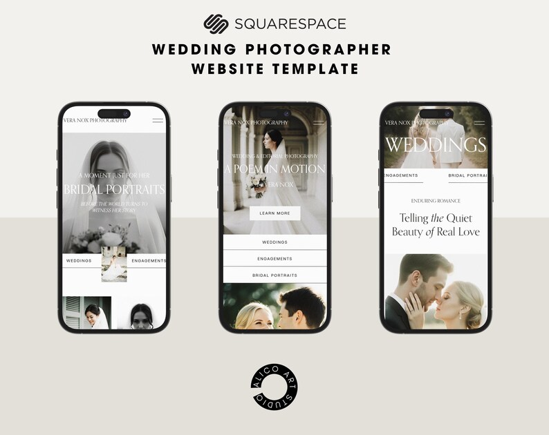 Squarespace Wedding Photographer Website Template, Modern Portfolio Theme, Elegant Creative Studio Website Design