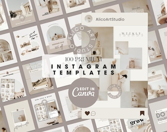 Boho Instagram Templates: Neutral Canva Posts, Social Media Kit