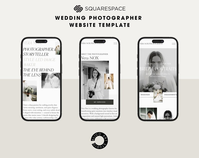 Squarespace Wedding Photographer Website Template, Modern Portfolio Theme, Elegant Creative Studio Website Design