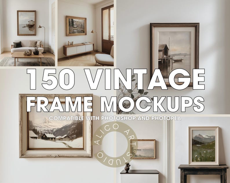 Vintage Frame Mockup Bundle, 150 Rustic Wall Frame Mockup, Classical Frames, Antique Poster Mockup, Old Frame Mockups, Psd, Photopea Mockups