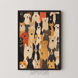 Dog Crowd Illustration: Retro Animal Art Print (Digital Download)