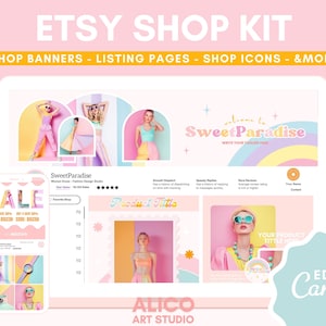 Retro Etsy Shop Banner Kit: Canva Templates, Store Branding