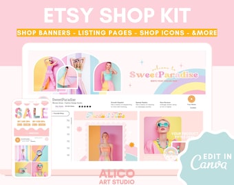 Retro Etsy Shop Banner Kit: Canva-mallar, butiksvarumärke