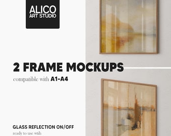 Square Oak Frame Mockup Bundle: Artwork Template (PSD)