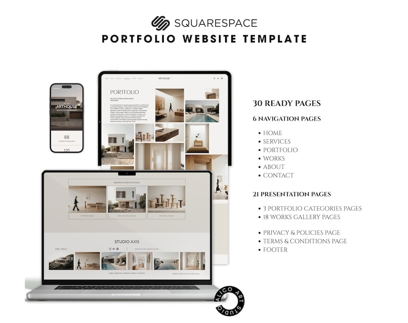 Squarespace 7.1 Architecture Portfolio Website Template | Minimal Interior Studio Website | Editorial Design for Architects & Designers