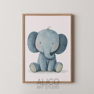 Lindo mini elefante para pared de guardería, póster de safari bohemio, decoración para niños, ilustración de animales con dibujo simple, decoración de habitación de bebé, obra de arte A3, A2, A4