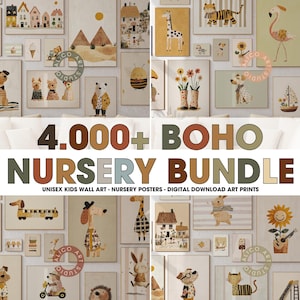 Paquete de más de 4000 pósteres bohemios y para guardería, arte mural unisex para niños, impresiones digitales descargables, decoración para habitación de bebé, pósteres imprimibles