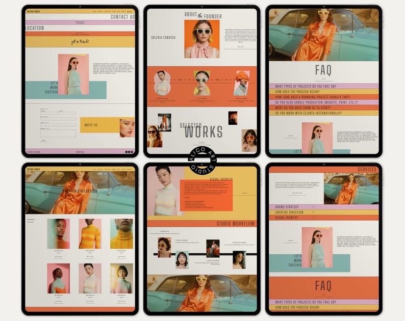 Squarespace Portfolio & Online Store Website Template for Creative Designers, Photographers, Artists | Retro Colorful Customizable Website