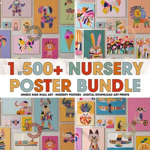 Mega juego de láminas para guardería, paquete de arte mural infantil, más de 1500 pósteres infantiles unisex, láminas artísticas para sala de juegos, decoración para habitación de bebé de género neutro
