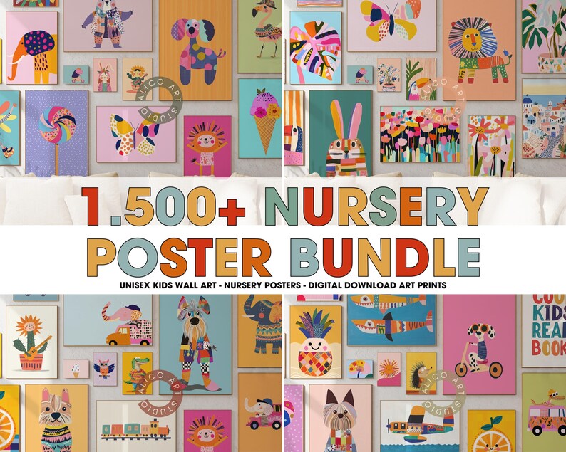 1500+ Nursery Poster Bundle, Kids Gallery Wall Art Set, Playroom Decor ...