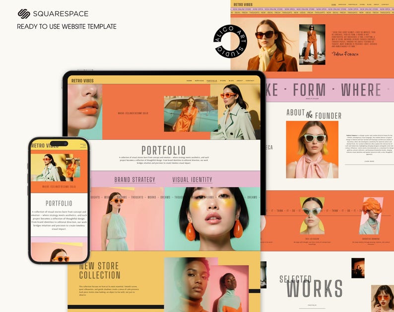 Squarespace Portfolio & Online Store Website Template for Creative Designers, Photographers, Artists | Retro Colorful Customizable Website