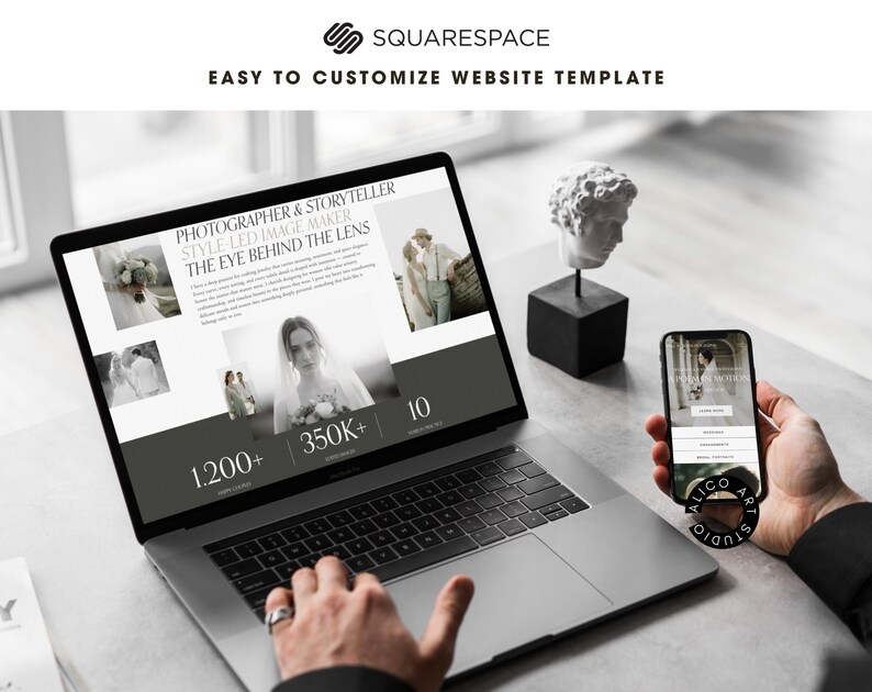 Squarespace Wedding Photographer Website Template, Modern Portfolio Theme, Elegant Creative Studio Website Design