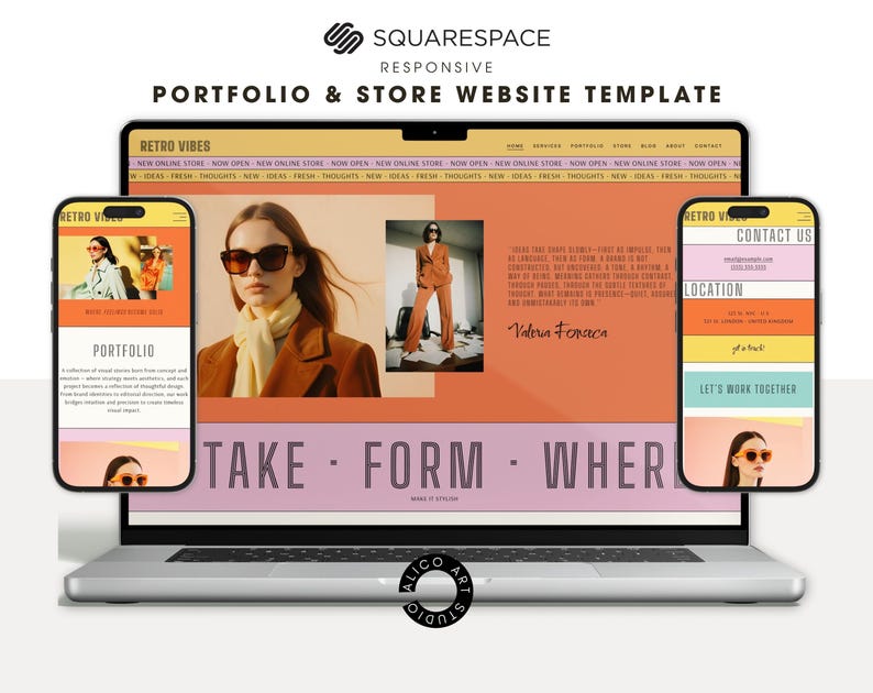Squarespace Portfolio & Online Store Website Template for Creative Designers, Photographers, Artists | Retro Colorful Customizable Website
