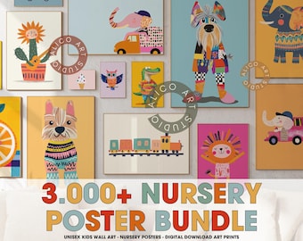 3,000+ Nursery Poster Bundle, Unisex Kids Wall Art, Digital Download Prints, Baby Room Decor, Toddler Wall Art, Printable Nursery Posters