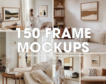 Mega Frame Mockup Bundle, 150 Chic Interior Mockups, Vertical, Horizontal, Square Wood Frames, Boho Modern Wall Art Mockups, Person Mockups