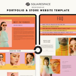 Squarespace Portfolio & Online Store Website Template for Creative Designers, Photographers, Artists | Retro Colorful Customizable Website