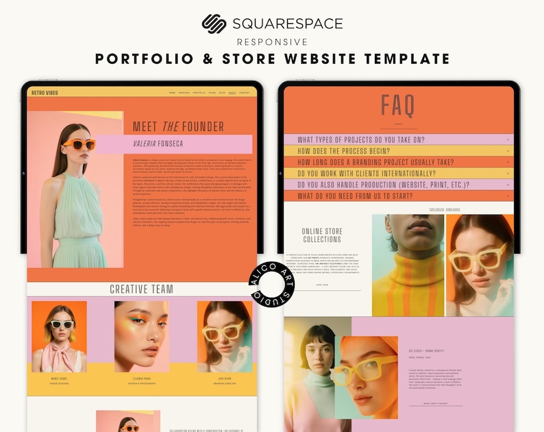 Squarespace Portfolio & Online Store Website Template for Creative Designers, Photographers, Artists | Retro Colorful Customizable Website