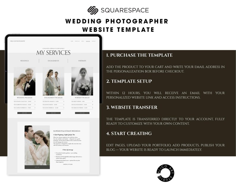 Squarespace Wedding Photographer Website Template, Modern Portfolio Theme, Elegant Creative Studio Website Design
