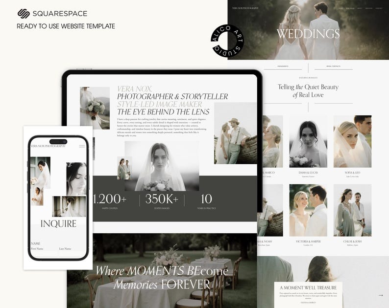 Squarespace Wedding Photographer Website Template, Modern Portfolio Theme, Elegant Creative Studio Website Design