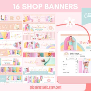 Retro Etsy Shop Kit: Pink Canva Templates, Banners, Listing Pages - Etsy
