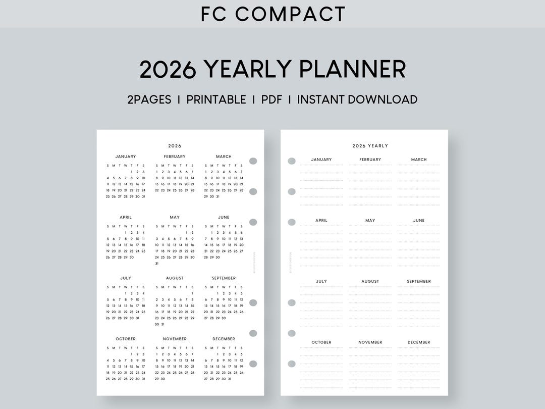 2026 Yearly Planner FC Compact Printable Inserts (PDF) - Etsy