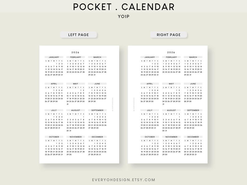 Buy 2026 Pocket Calendar Printable Insert: Yearly Planner (PDF) Online ...