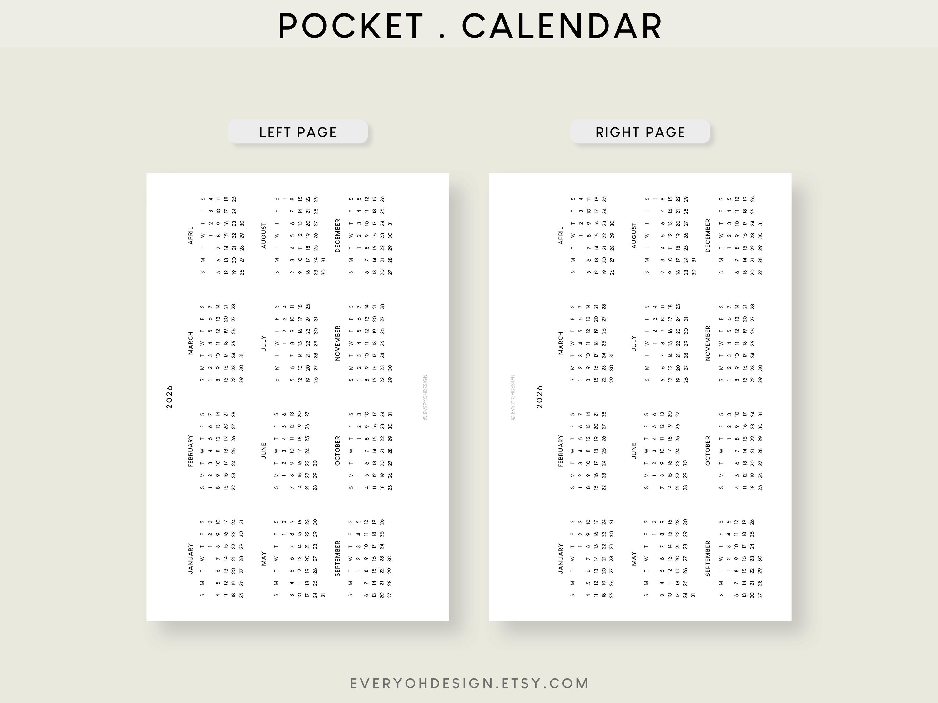 2026 Pocket Calendar Printable Inserts: Horizontal Layout (PDF) - Etsy