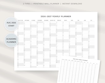 Calendario da parete annuale 2026-2027 stampabile (orientamento orizzontale) / Panoramica annuale (PDF, PNG)