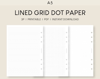 Papel cuadriculado rayado A5: Inserciones imprimibles para agenda (PDF)