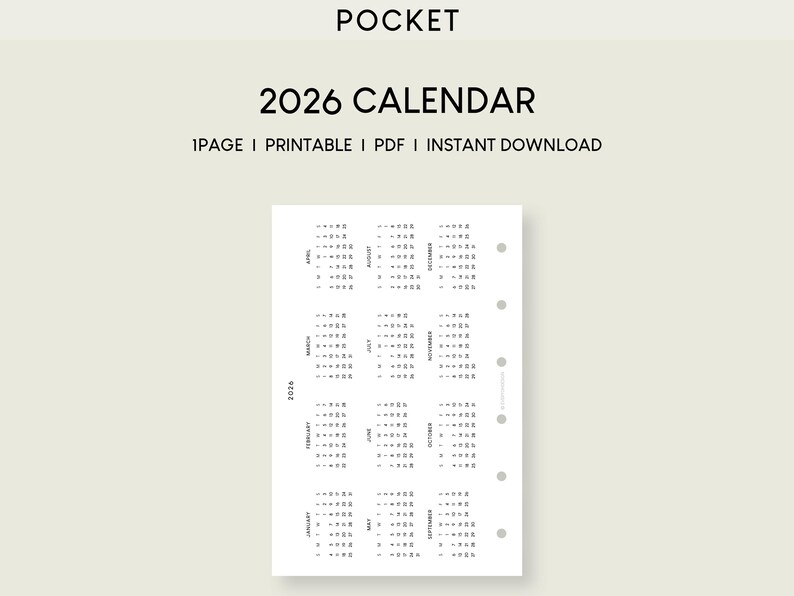 2026 Pocket Calendar Printable Inserts: Horizontal Layout (PDF) - Etsy