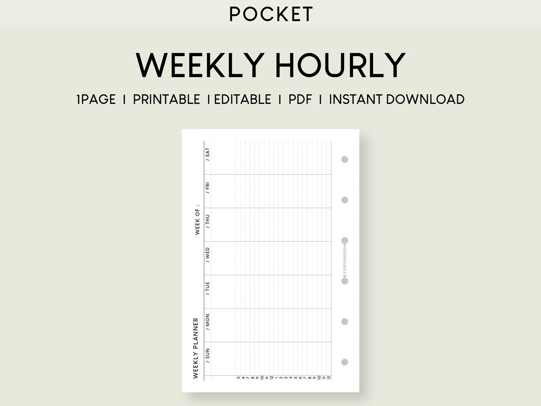 Pocket Hourly Weekly Planner: Printable Editable Timetable (digital ...