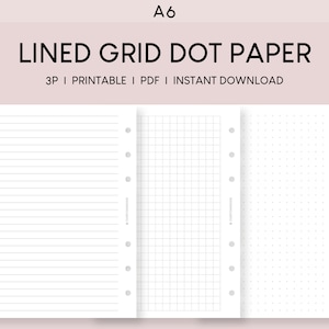 Inserti A6 in carta a griglia a punti foderati stampabili / Carta a griglia a punti Bullet Journal / Modello pianificatore A6 stampabile / Ricariche pianificatore minimalista