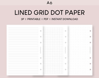 A6 Lined Dot Grid Paper Inserts: Printable Planner Refills (PDF)