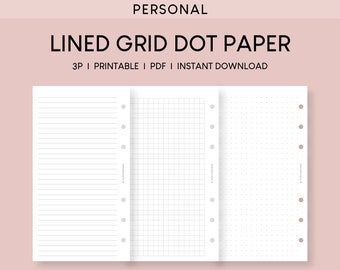 Printable Lined Dot Grid Paper Personal Note Inserts | Blank Paper For Students | Bullet Journal Dot Paper | Minimalist Planner Refills