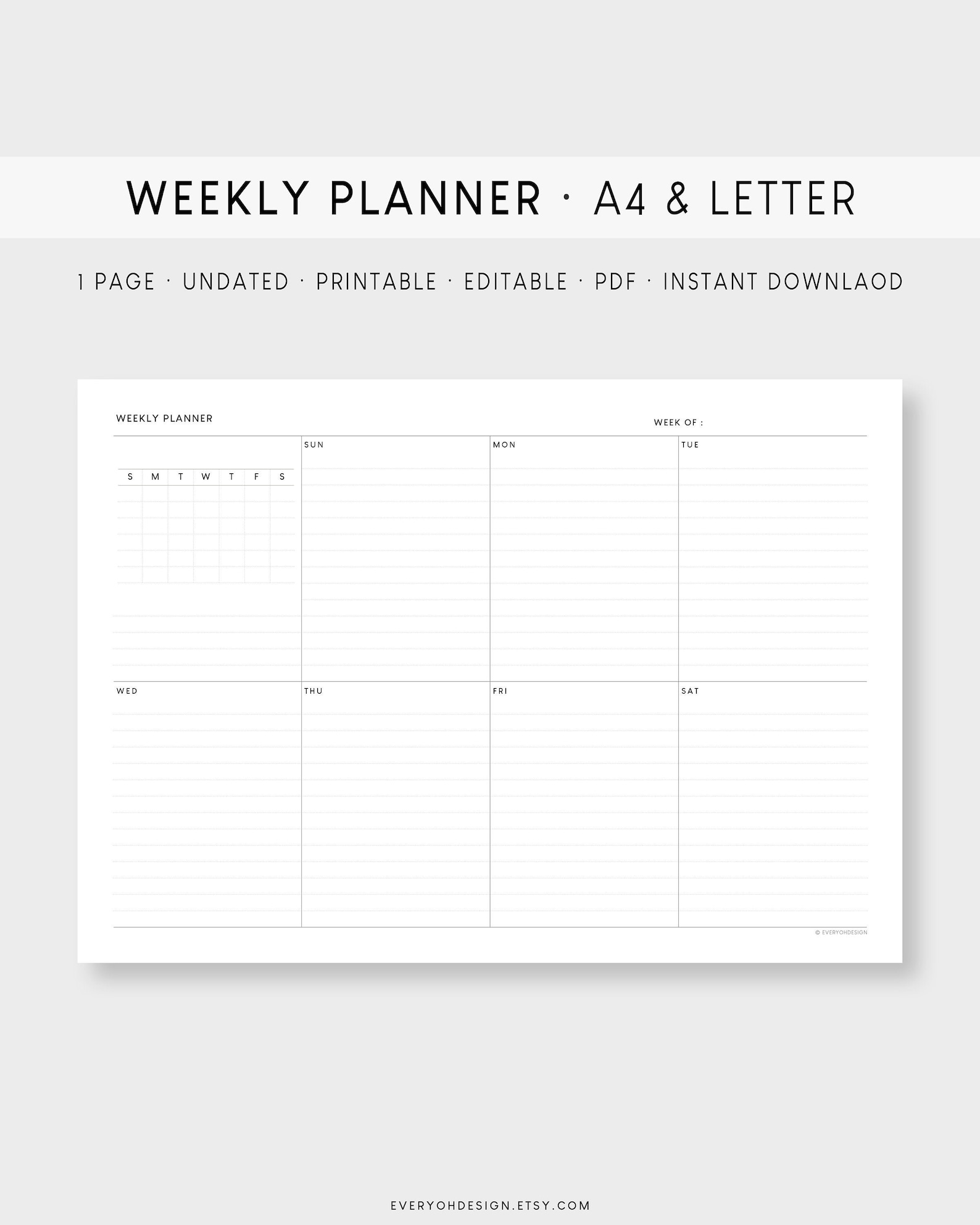 Undated Weekly With Calendar Printable Planner A4 & Letter | Etsy
