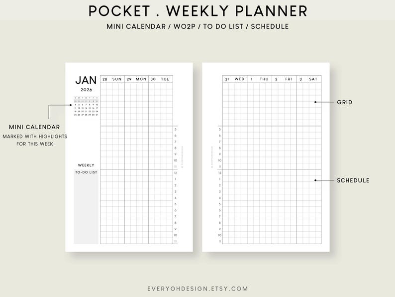 2026 Pocket Weekly Planner Printable Insert With Mini Calendar (PDF) - Etsy