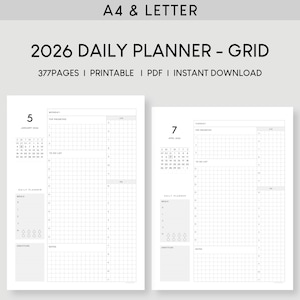 Planer dzienny na rok 2026 do druku: format A4 i Letter, 365-dniowy kalendarz (PDF)