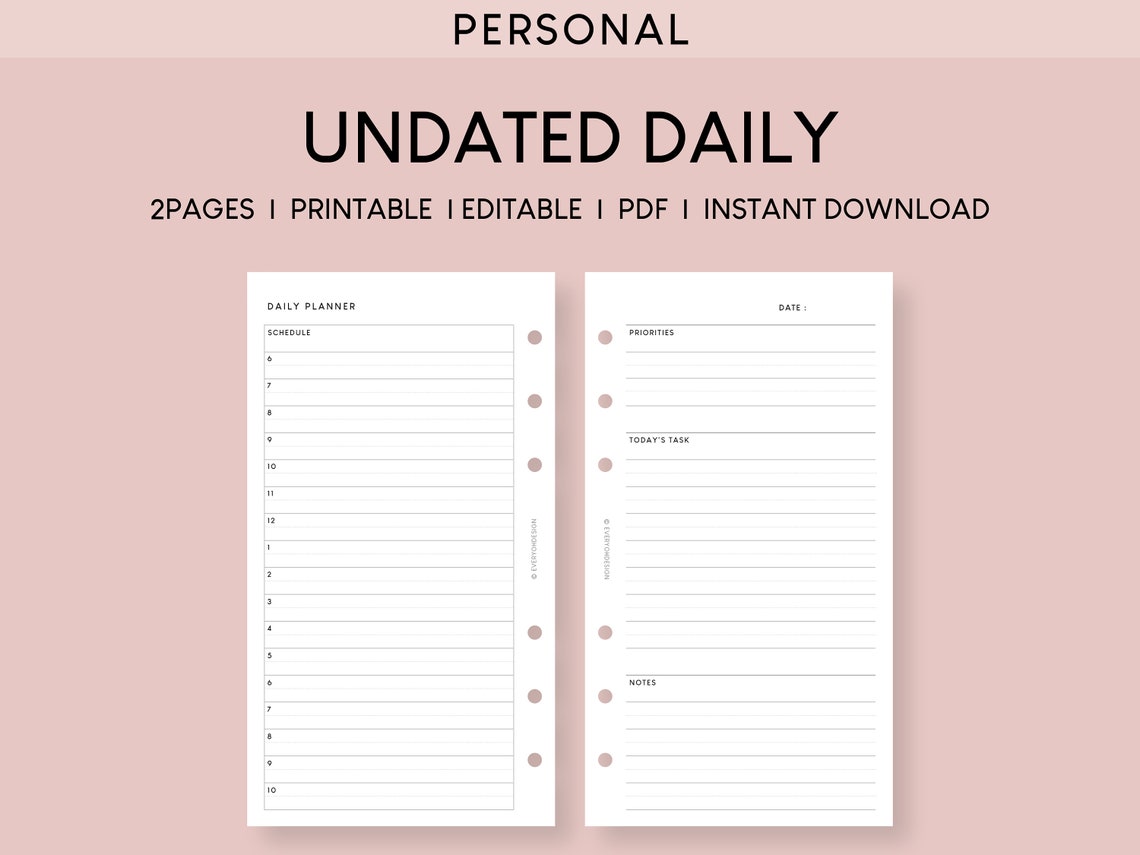 Printable Undated Daily Planner Personal Minimalist Fillable - Etsy