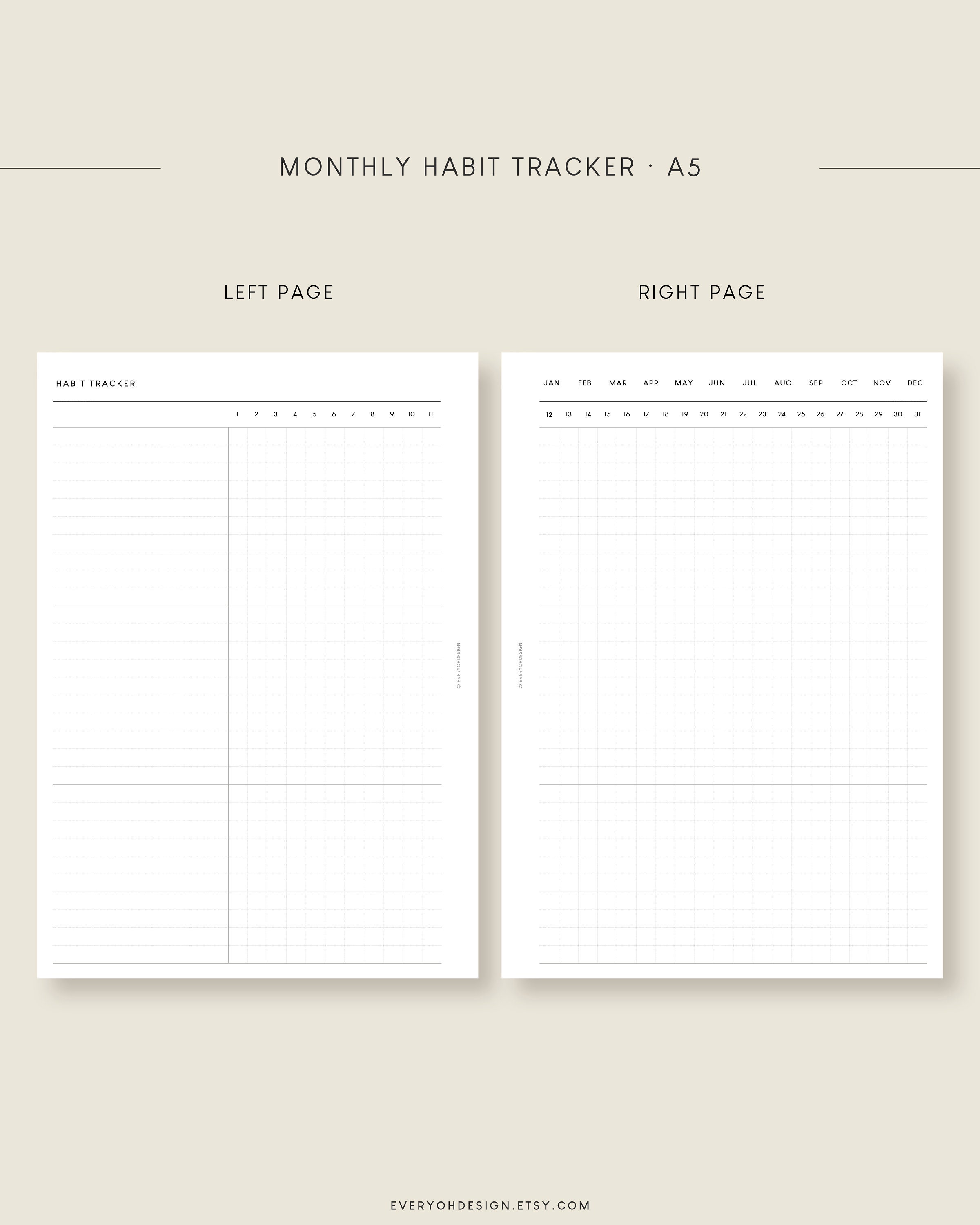Minimalist Habit Tracker Printable Inserts Monthly Goals - Etsy UK