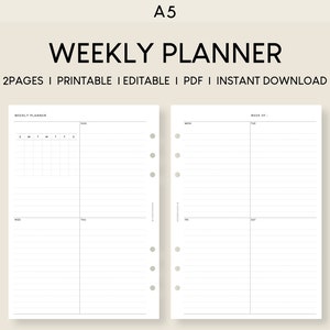 A5 Weekly Planner Inserts: Minimalist Undated Printable (PDF)