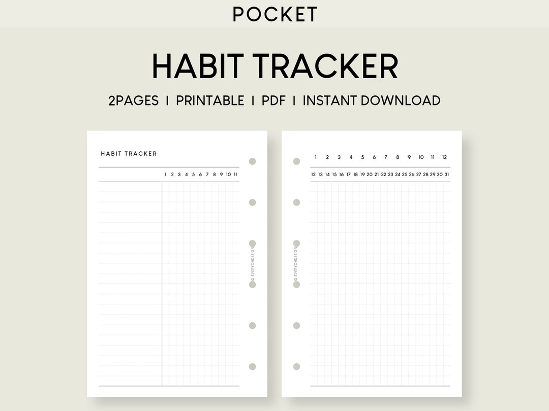 Pocket Habit Tracker Printable Template Monthly Challenge Worksheet ...