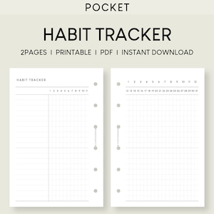 Pocket Habit Tracker Printable Template | Monthly Challenge Worksheet Inserts | Minimalist Daily Checklist Tracking | Record Month Routine