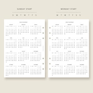 2021 2022 Kalender Jahreskalender A5 Druckbare Einlagen | Etsy