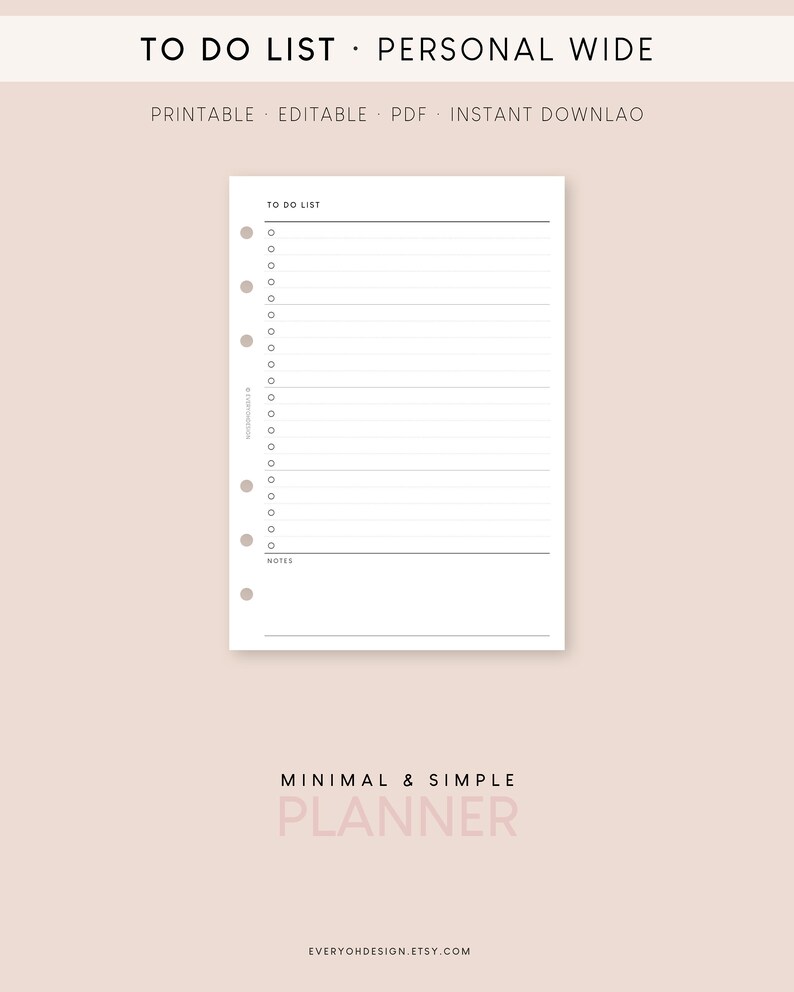 Personal Wide to Do List Insert Printable Minimalist Task | Etsy